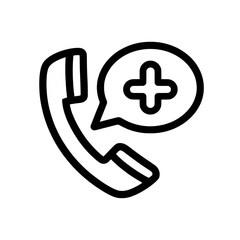 Obraz premium A black outline of a phone receiver with a plus sign in a speech bubble next to it