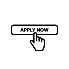 a hand pressing an apply now button on a white background