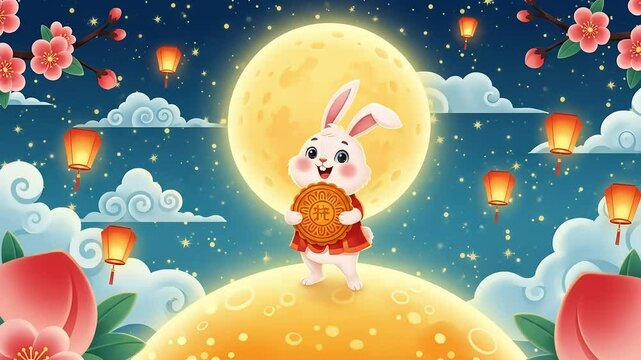Enchanting mid autumn festival illustration with festive rabbit mooncake and moon perfect for celebrating traditions and cultural holidays