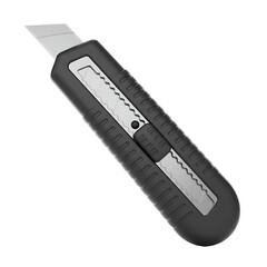 Black Utility Knife with Silver Blade on White Background