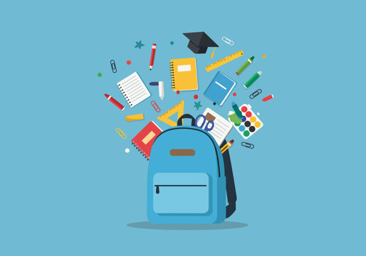 Back to School Essentials Backpack Overflowing with Stationery and Learning Supplies for Education