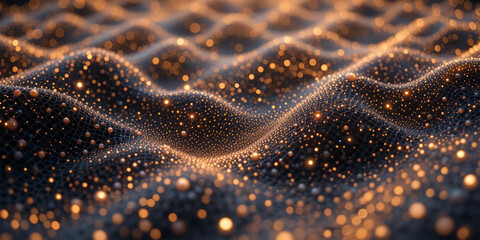 A minimalist mesh pattern full of glowing dots in a line style viewed from an aerial perspective