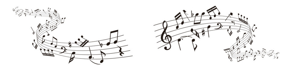 Wavy music sheet: background vector illustration of musical notes lined up on staff notation