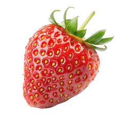 Single, vibrant red strawberry with green leaves (19)