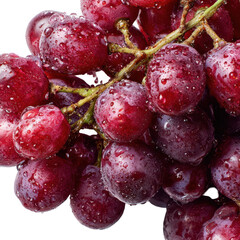 Close-up of red grapes, glistening with water droplets