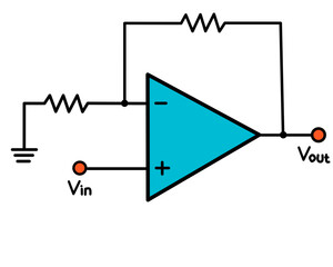 Non-inverting operational amplifier circuit illustrating voltage follower configuration.