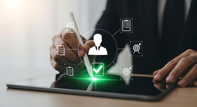 Securing Your Digital Life Online Privacy and Data Protection TipsBusinessman using a digital tablet with social network icons, showcasing global business communication and future technology