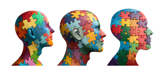 set of puzzle man head with transparent background .