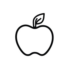 Fototapeta premium Outline of an Apple with a Leaf, Black and White Illustration, Isolated