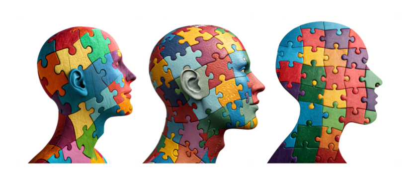 set of puzzle man head with transparent background .