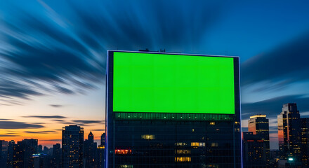 Cityscape with Large Green Screen Billboard