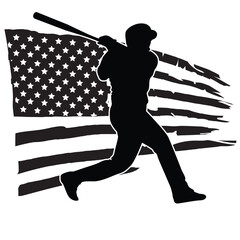 Baseball player is hitting silhouettes with flag vector illustration