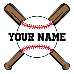 Crossed baseball bat with ball vector design. Baseball team or sport club emblem design	