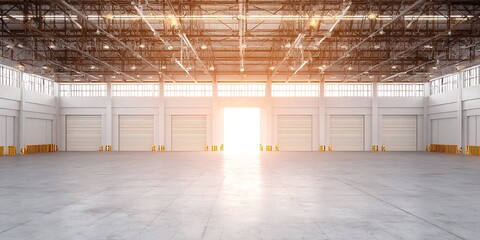 Large modern empty warehouse loading dock