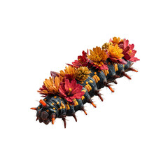 Obraz premium Vibrant Caterpillar Adorned with Autumn Flowers