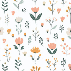 Plant leaves and flower textures, exquisite vector floral patterns.	