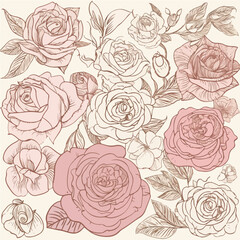 Plant leaves and flower textures, exquisite vector floral patterns.	