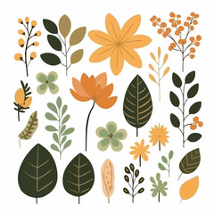 Plant leaves and flower textures, exquisite vector floral patterns.	