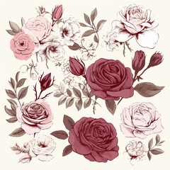 Plant leaves and flower textures, exquisite vector floral patterns.	