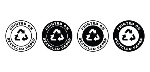 Recycled Paper Print Icon Set Black and White Circular Symbols Vector Design Illustration Template