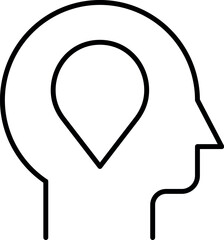 Map Pin in Head Linear Sign Drawn with Thin Line