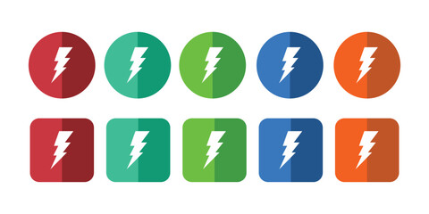 Vector art of colorful lightning bolt icons in circles and squares represent energy