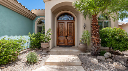 Elegant house facade with refined architectural details, embodying timeless sophistication and welcoming charm