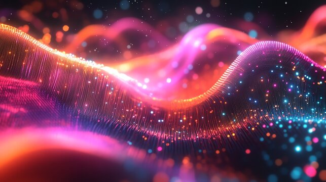 Vivid Abstract Light Waves with Bright Neon Colors in Digital Art Style