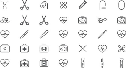 Fototapeta premium Assorted medical icons arranged in a grid pattern on a light gray background