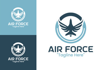 Modern Air Force Logo in Light Blue and Dark Blue for Military Branding and Aviation Identity
