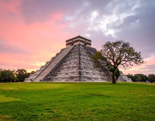 Ancient pyramid at sunrise