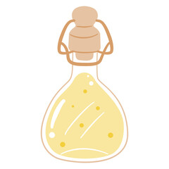 Simple illustration of a bottle of cooking oil or dressing with a cork stopper. Ideal for kitchen and food themes.
