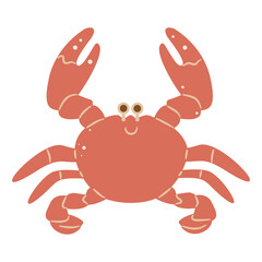 Simple illustration of a cooked red crab with claws, ideal for seafood, food, and marine themes.