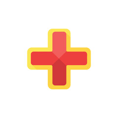 Obraz premium Red Medical Cross with Yellow Outline on White Background, Flat Icon Style Design