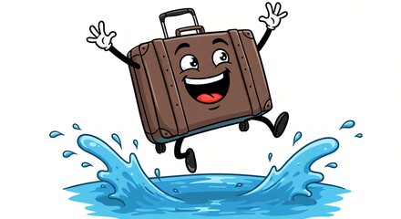 Happy Suitcase Splashing into Adventure!