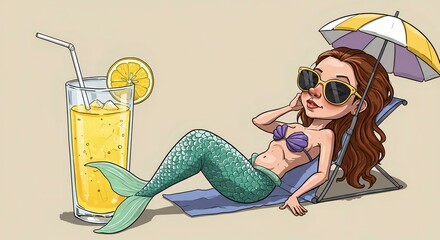 Mermaid's Summer Daydream: Sun, Sea, and Lemonade