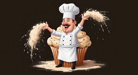 Joyful Baker Decorating a Giant Cupcake