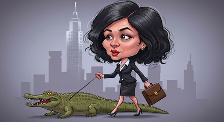 Businesswoman Walking Alligator in NYC