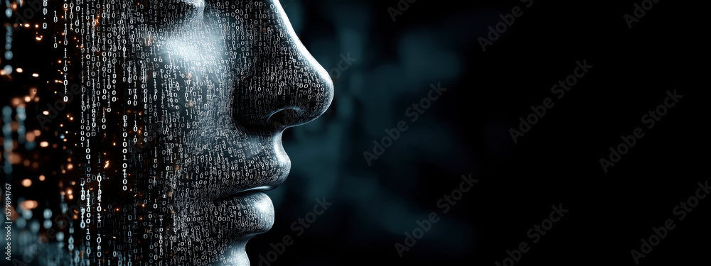 Poster abstract representation of digital transformation and artificial intelligence concept with binary co