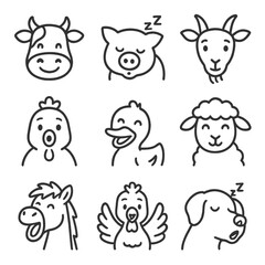 Obraz premium Pig vector duck yawning icon dog icons curious animal farm flapping goat