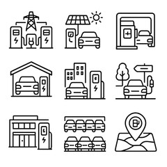 Icon icons infrastructure ev solar charger grid charging battery city mall vector