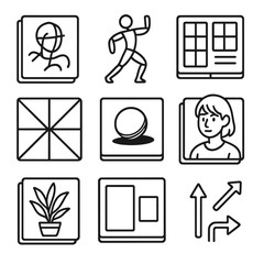 Fototapeta premium Gesture icon grid thumbnail sketchbook annotation rough vector set character shading drawing
