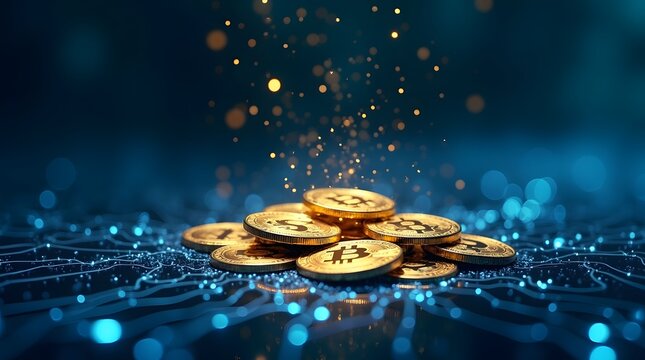 crypto currency with blue financial background - Powered by Adobe