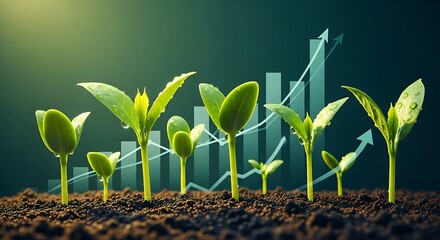 Growing Success Young Plants and Increasing Charts Symbolize Growth and Investment