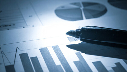 Graph Marker Pen Beside Digital Dashboard with High Contrast Side Lighting