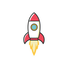 Rocket Launching with Flame on Transparent Background, Spacecraft Outline