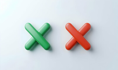 Green Check Mark and Red Cross Mark on White Background