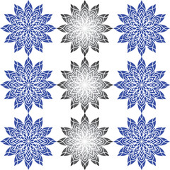 Blue and Black Floral Geometric Pattern – Seamless Mandala Tile Design for Fabric, Wallpaper & Decor