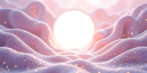 Dreamy Pink Landscape with Sparkling Light and Soft Textured Hills Abstract Art