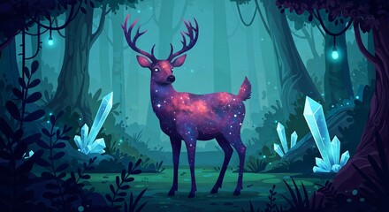 Cosmic Deer in an Enchanted Forest